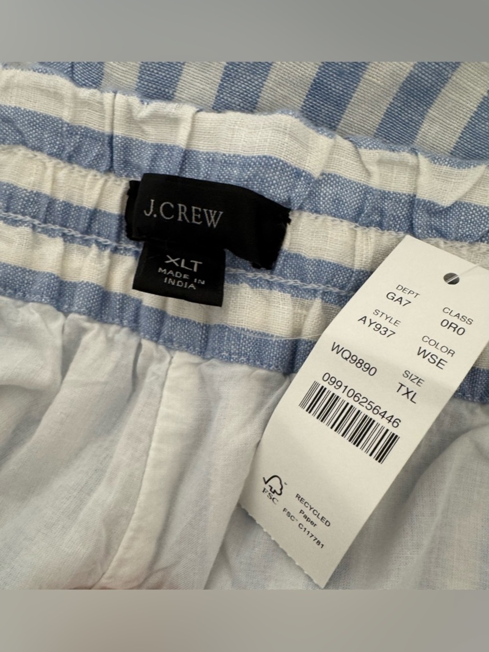 J Crew Wide Leg Cropped Linen Pant Pull On Striped Coastal Relaxed NWT XL T - Picture 10 of 11
